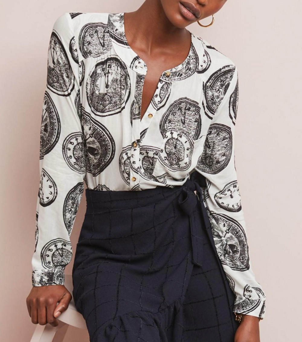 ANTHROPOLOGIE 27 of 52 CONVERSATIONS AROUND THE CLOCK COLLOQUIAL BUTTON TOP SZ 2